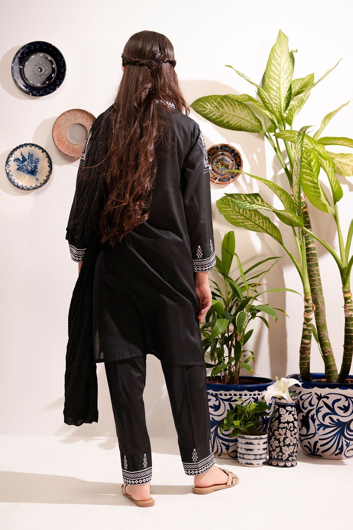 Ochre Clothing Cotton Embroidered 3 Pc Suit