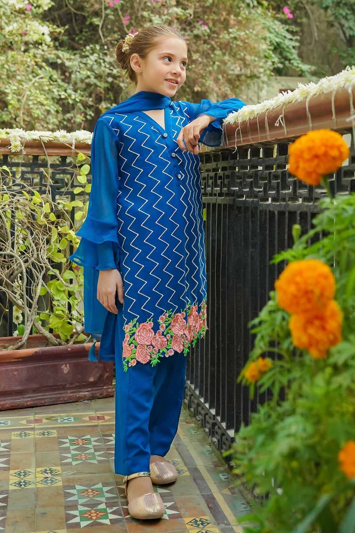 Chiffon Embroidered 3 Pc Suit - Wear Ochre