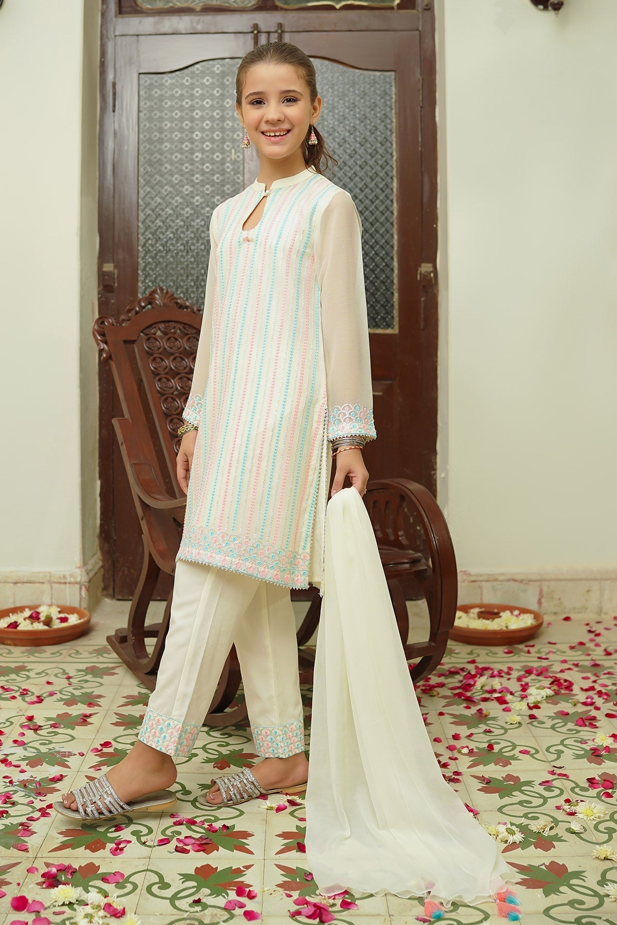 Chiffon Embroidered 3 Pc Suit - Wear Ochre