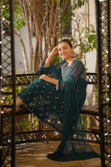 Ochre Clothing Girls Full Suits Chiffon Embroidered 3 Pc Suit