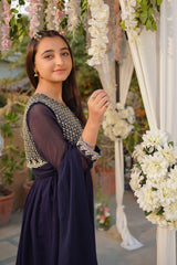 Ochre Clothing Girls Full Suits Chiffon Embroidered 3 Pc Suit