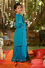 Ochre Clothing Girls Full Suits Chiffon Embroidered 3 Pc Suit