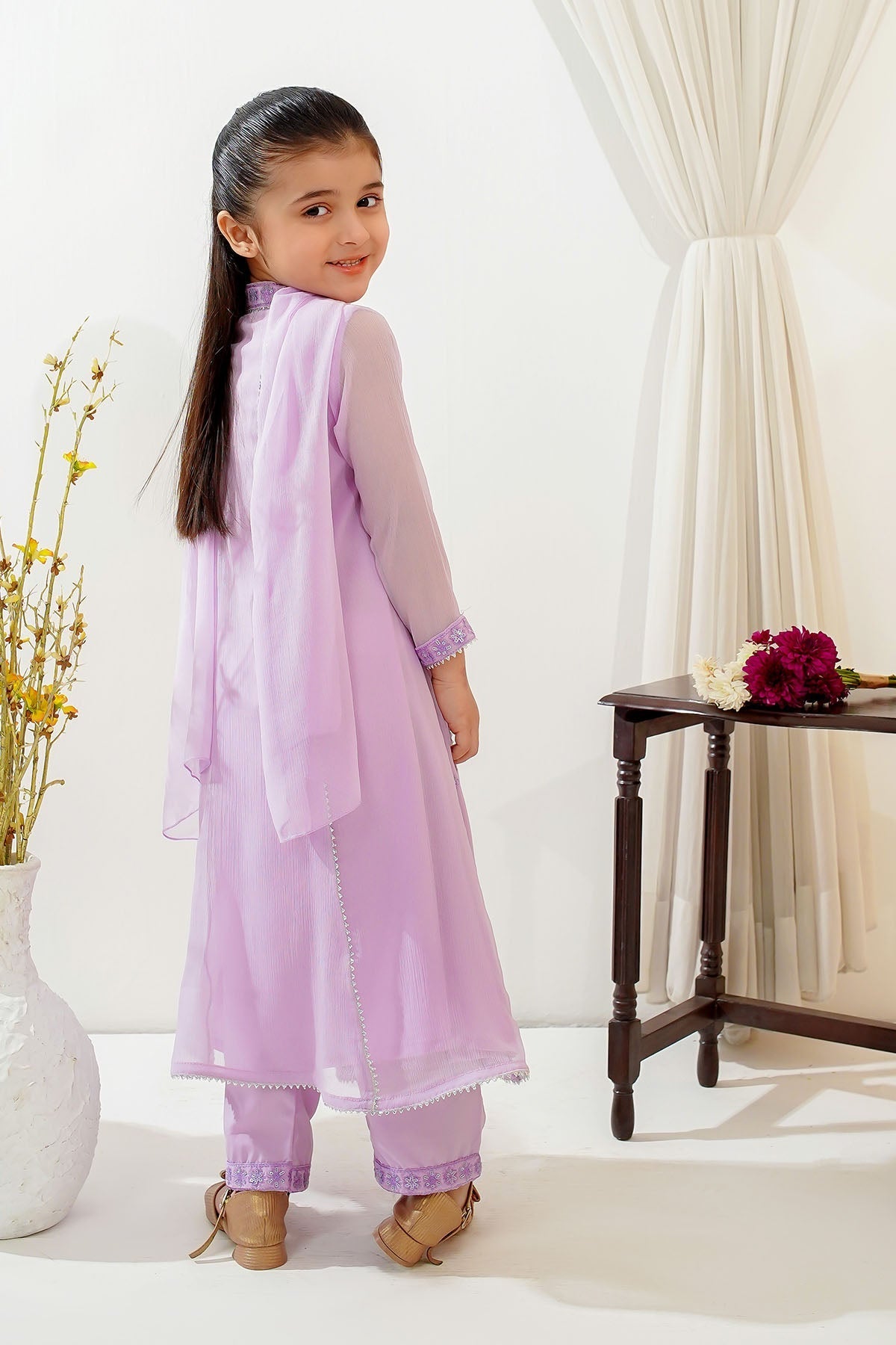 Ochre Clothing Toddlers Eastern Chiffon Embroidered 3 Pc Suit