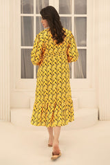 Ochre Clothing Herringbone Digital Printed Dress-OWLL-10