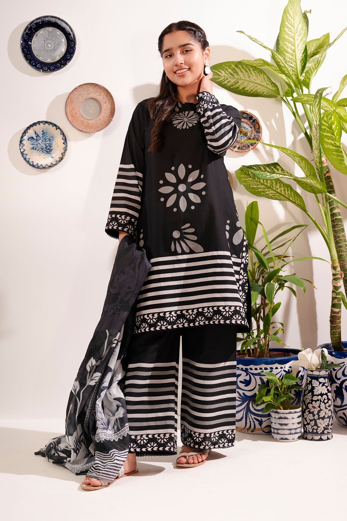 Ochre Clothing Cotton Printed 3 Pc Suit
