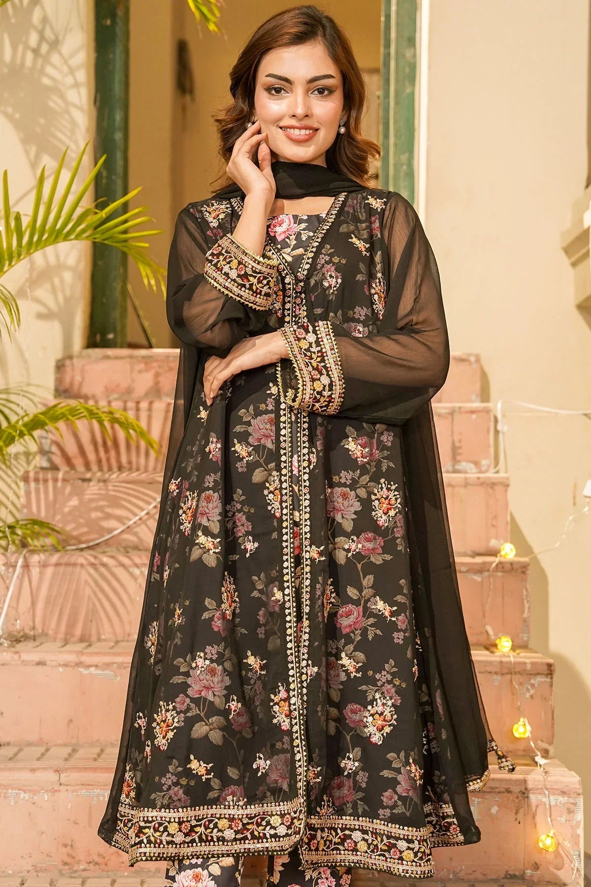 Best Women's Chiffon Embroidered 3 Pc Suit - Wear Ochre -