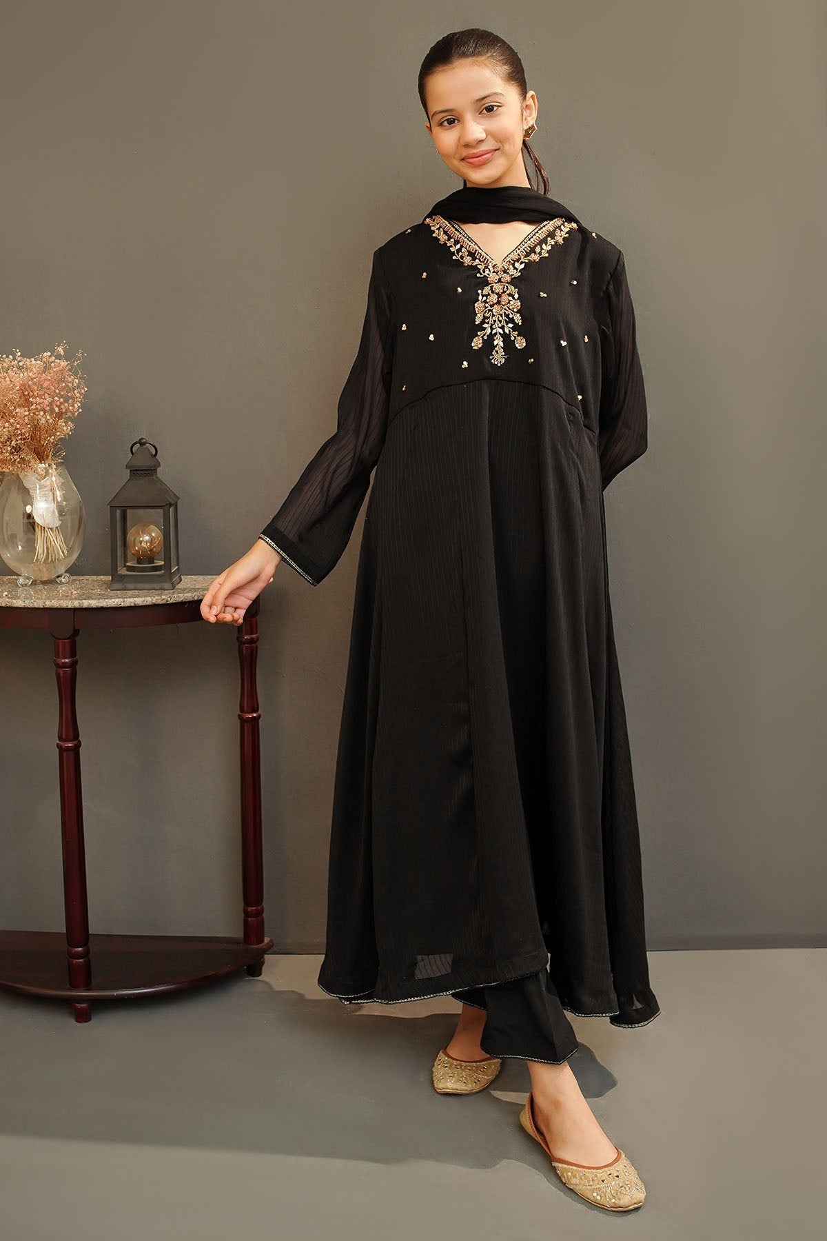 Chiffon Hand Adda Work 3 Pc Suit - Wear Ochre