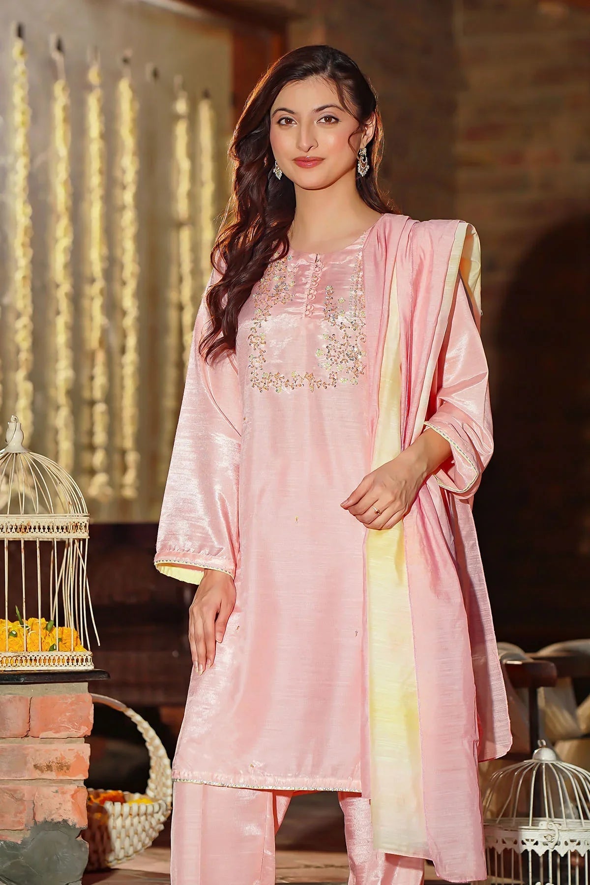 Best Women's Cotton Silk Hand Adda Work 3 Pc Suit - Wear Ochre -