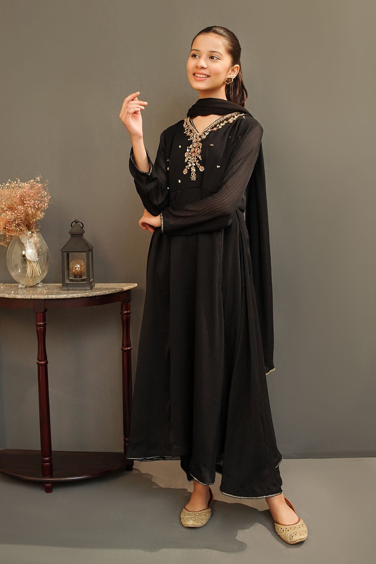 Chiffon Hand Adda Work 3 Pc Suit - Wear Ochre