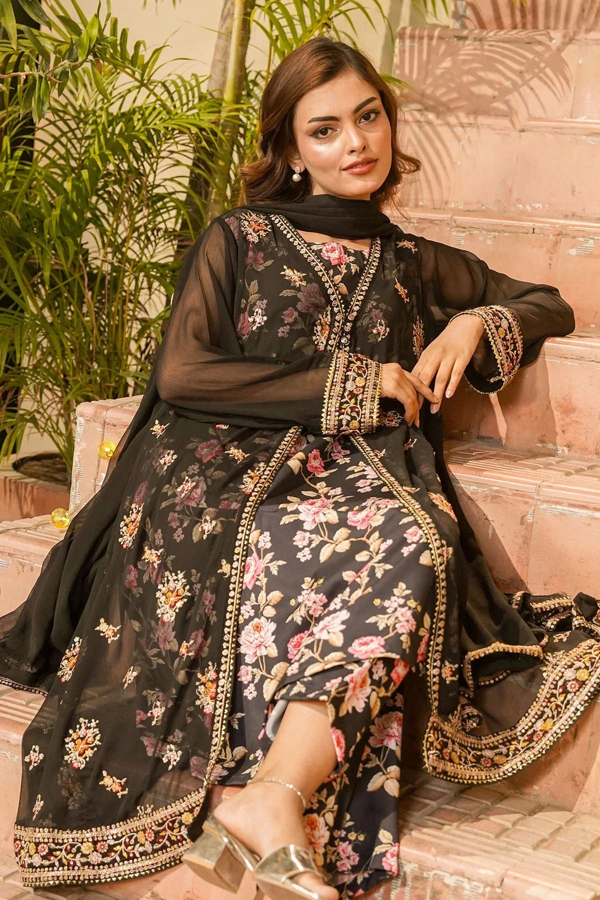 Best Women's Chiffon Embroidered 3 Pc Suit - Wear Ochre -