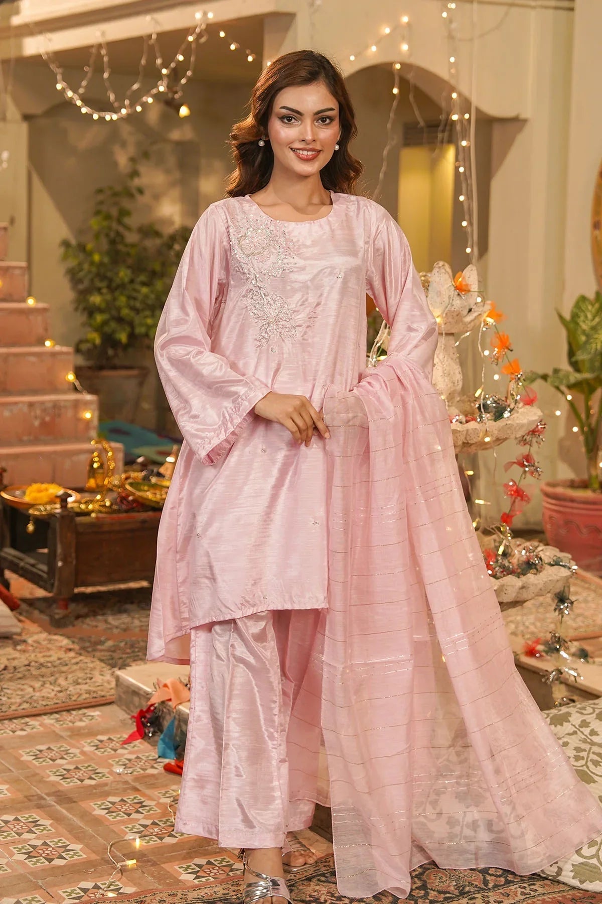 Best Women's Cotton Silk Hand Adda Work 3 Pc Suit - Wear Ochre -