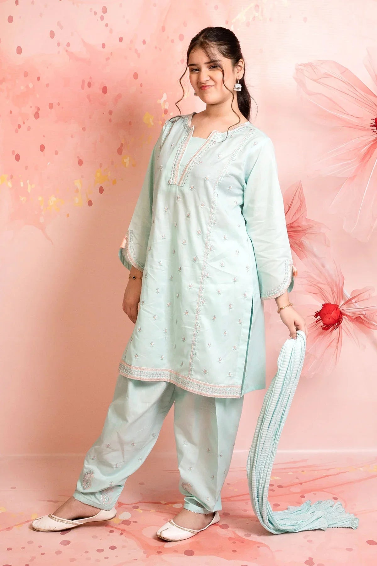 Best Cotton Embroidered 3 Pc Suit - Wear Ochre -