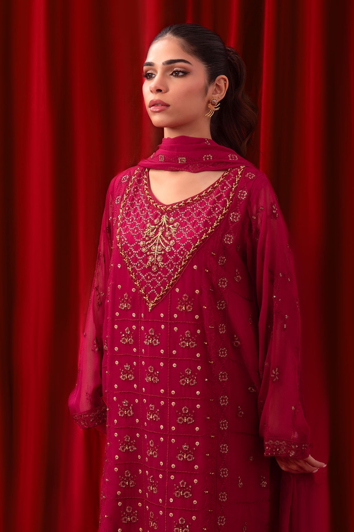 Ochre Clothing Stitched 3 Piece Luxury Emb Chiffon Collection'2025-SOF-01