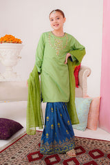 Ochre Clothing Kids Winter-Cotton Silk Hand Adda Work 3 Pc Suit-SHD-19