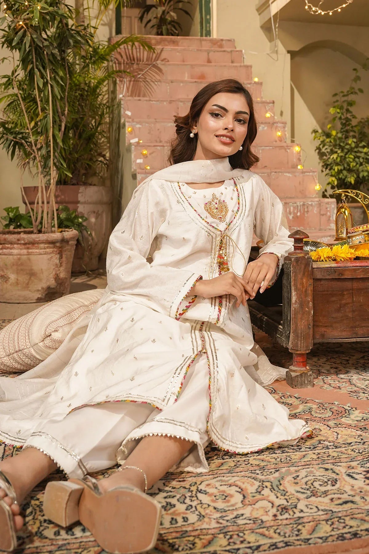 Best Women's Viscose Jacquard Hand Adda Work 3 Pc Suit - Wear Ochre -