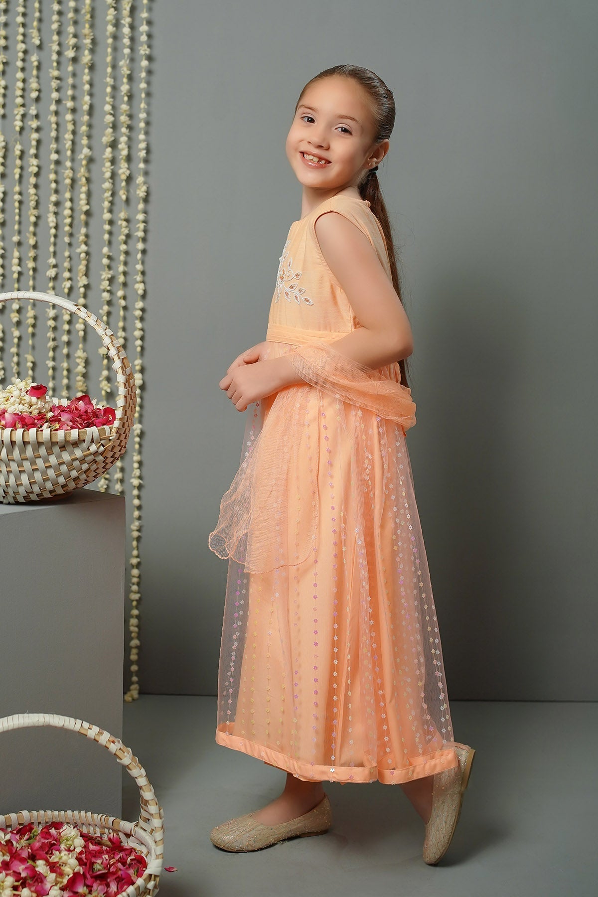 Sequence Net Hand Adda Work 3 Pc Suit - Wear Ochre