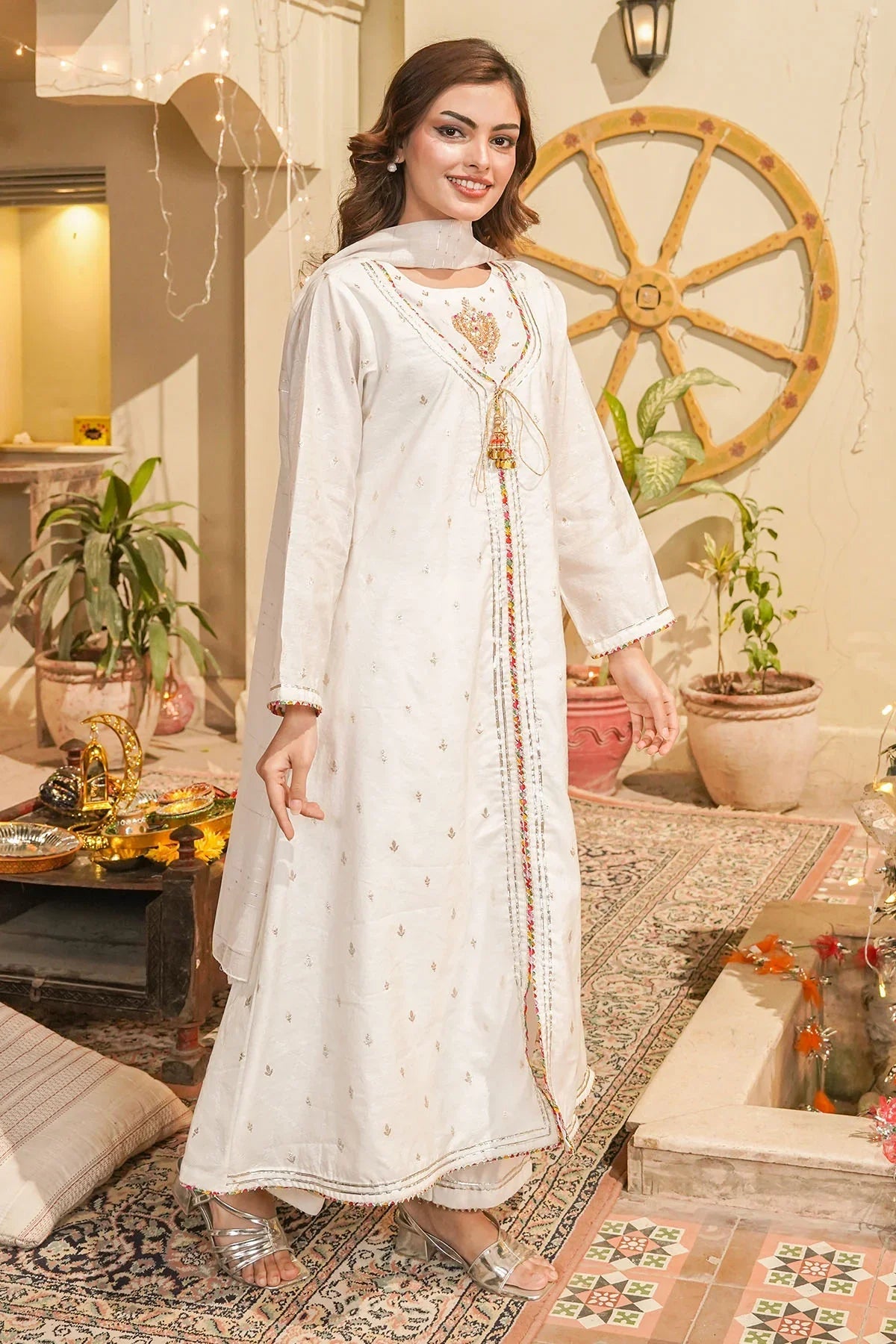 Best Women's Viscose Jacquard Hand Adda Work 3 Pc Suit - Wear Ochre -