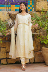 Chiffon Hand Adda Work 3 Pc Suit - Wear Ochre
