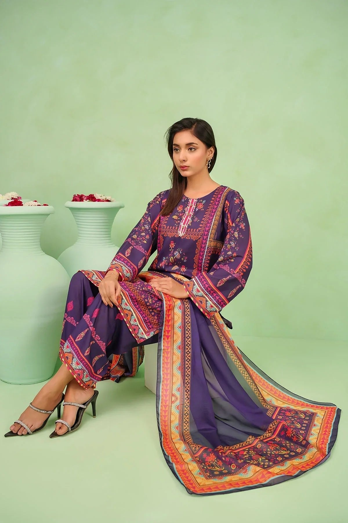 Best Women's Poly Lawn Digital Printed 3 Pc Suit - Wear Ochre -