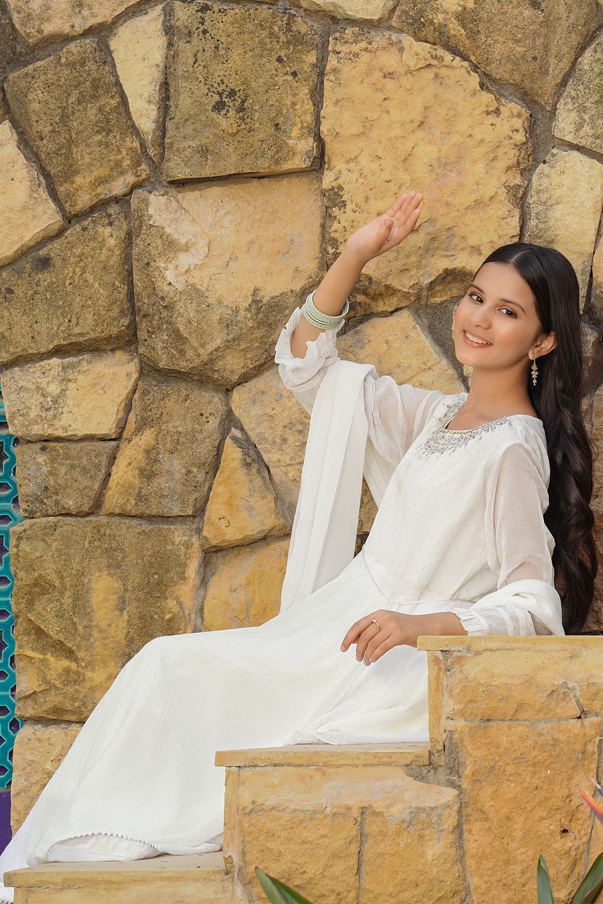 Georgette Hand Adda Work 3 Pc Suit - Wear Ochre