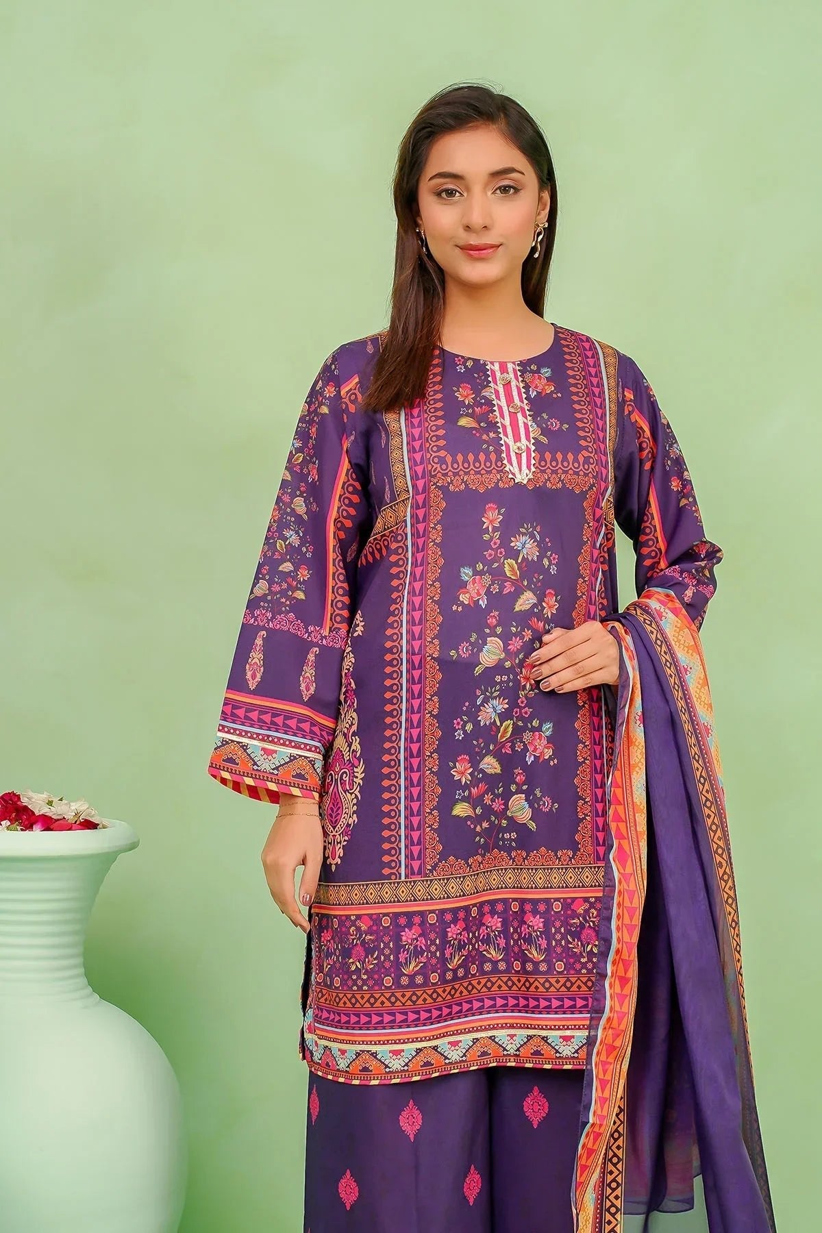 Best Women's Poly Lawn Digital Printed 3 Pc Suit - Wear Ochre -
