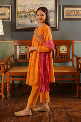 Ochre Clothing Girls Full Suits Cotton Embroidered 3 Pc Suit