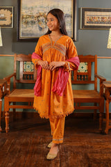 Ochre Clothing Girls Full Suits Cotton Embroidered 3 Pc Suit