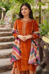 Ochre Clothing Velvet Hand Adda Work 3 Pc Suit Collection'2025-OVF-41