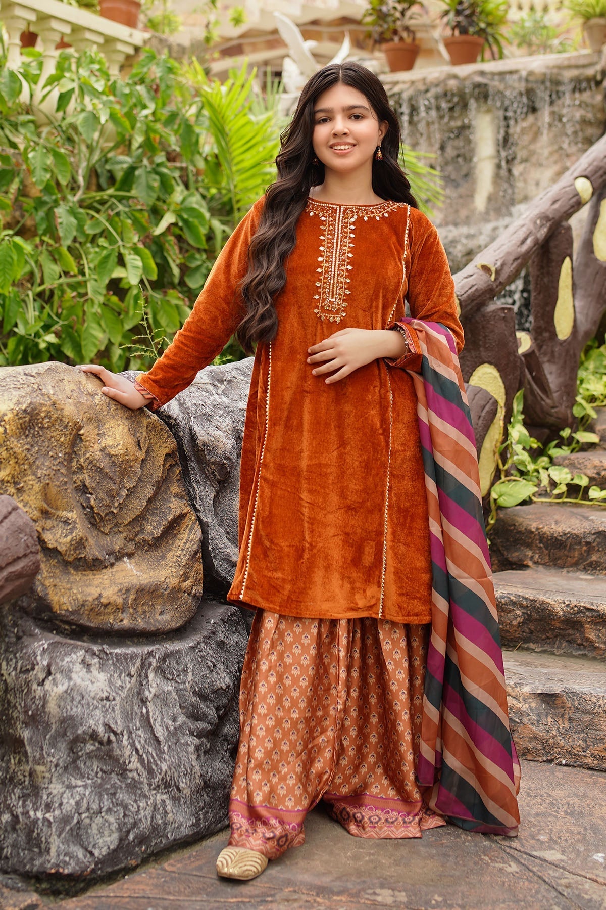 Ochre Clothing Velvet Hand Adda Work 3 Pc Suit Collection'2025-OVF-41