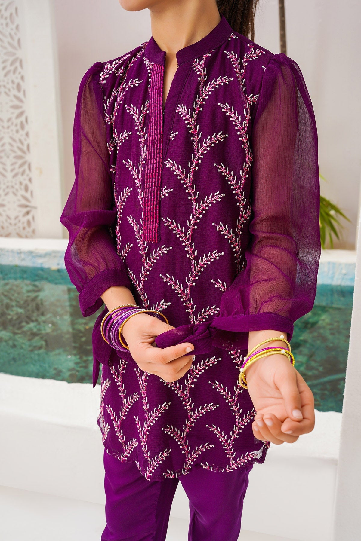 Chiffon Embroidered 3 Pc Suit - Wear Ochre