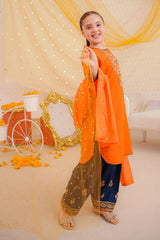 Ochre Clothing Kids Winter-Raw Silk Hand Adda Work 3 Pc Suit-MHD-20