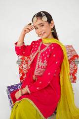 Ochre Clothing Kids Winter-Raw Silk Embroidered 3 Pc Suit-MHD-19