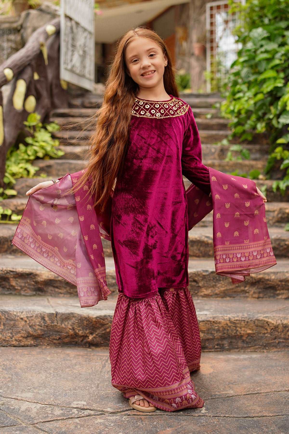 Ochre Clothing Velvet Hand Adda Work 3 Pc Suit Collection'2025-OVF-39