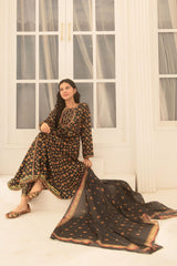 Ochre Clothing Herringbone Digital Printed 3 Pc Suit-COR-124