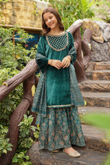 Ochre Clothing Velvet Hand Adda Work 3 Pc Suit
