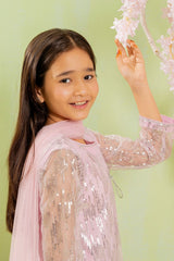 Ochre Clothing Sequence Embroidered Net 3 Pc Suit