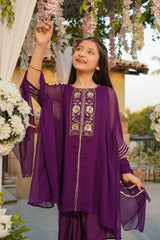 Ochre Clothing Girls Full Suits Chiffon Hand Adda Work 3 Pc Suit