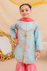 Ochre Clothing Kids Toddlers Festive-Cotton Silk Block Printed 3 Pc Suit-INSHD-11