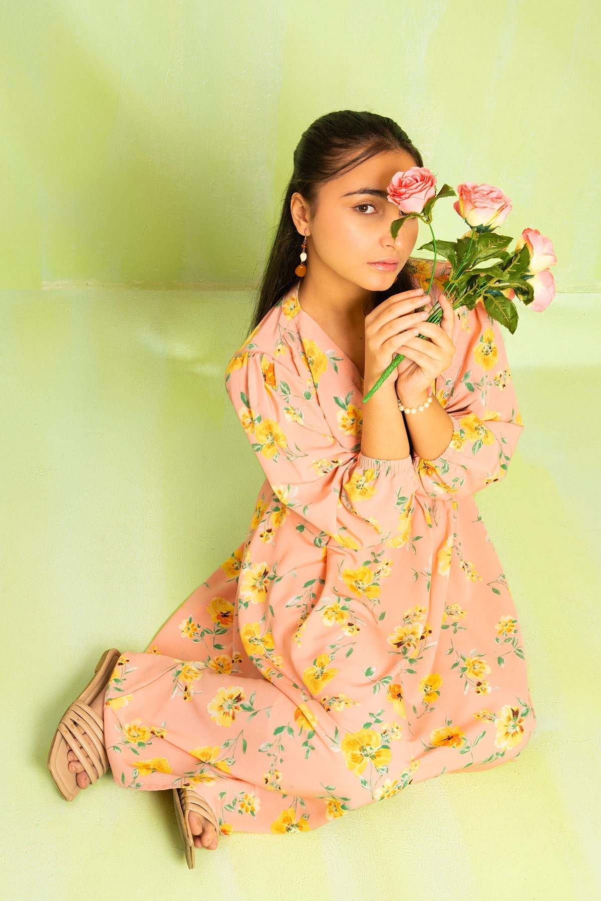 Ochre Clothing Western Tops Printed Georgette Full Length Dress