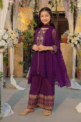 Ochre Clothing Girls Full Suits Chiffon Hand Adda Work 3 Pc Suit