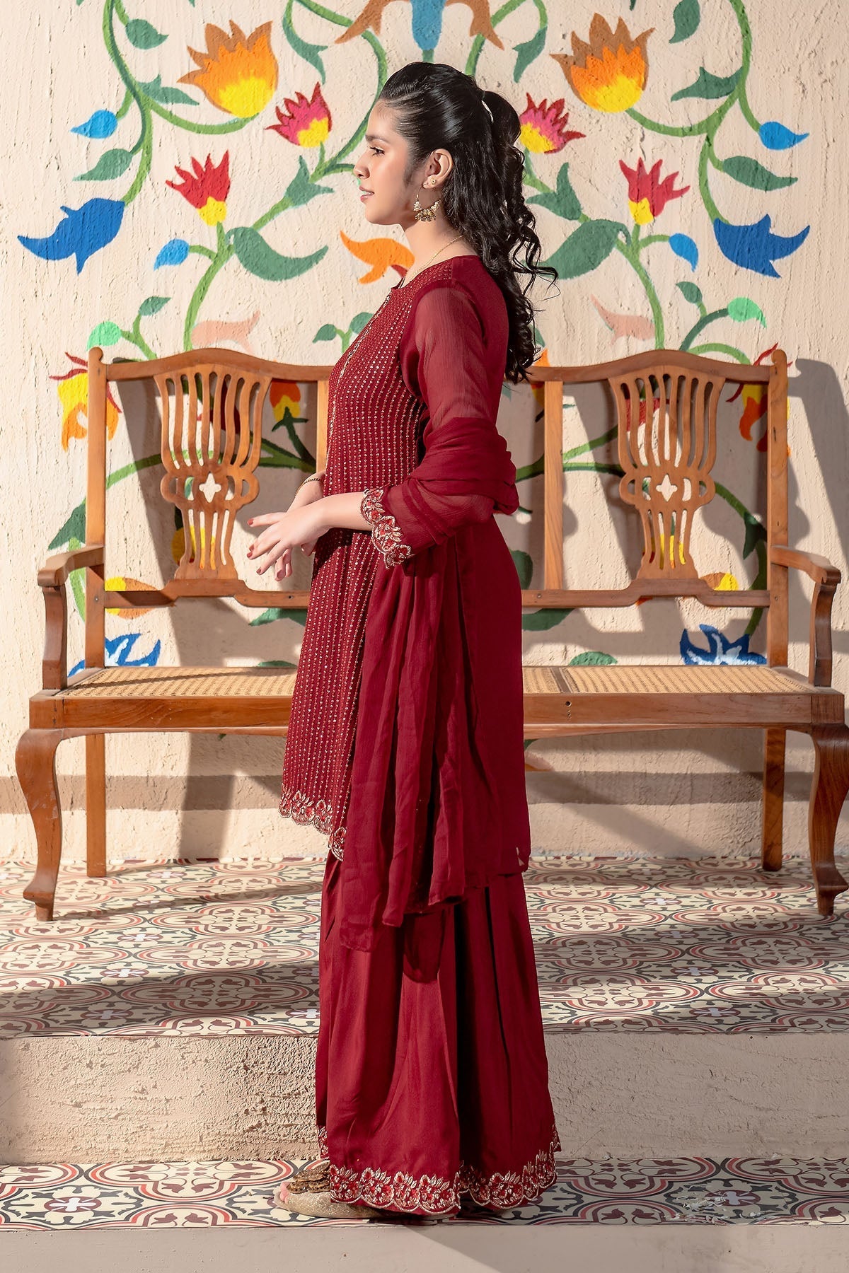 Chiffon Embroidered 3 Pc Suit - Wear Ochre