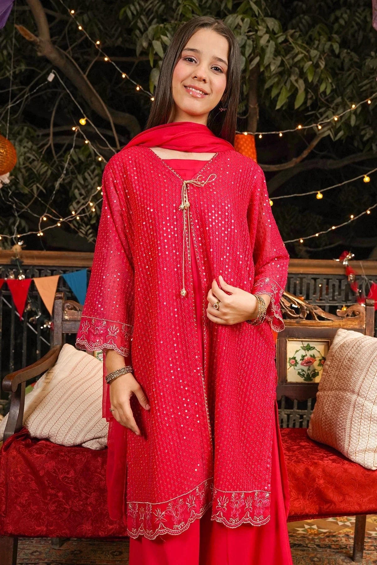 Best Chiffon Embroidered 3 Pc Suit - Wear Ochre -