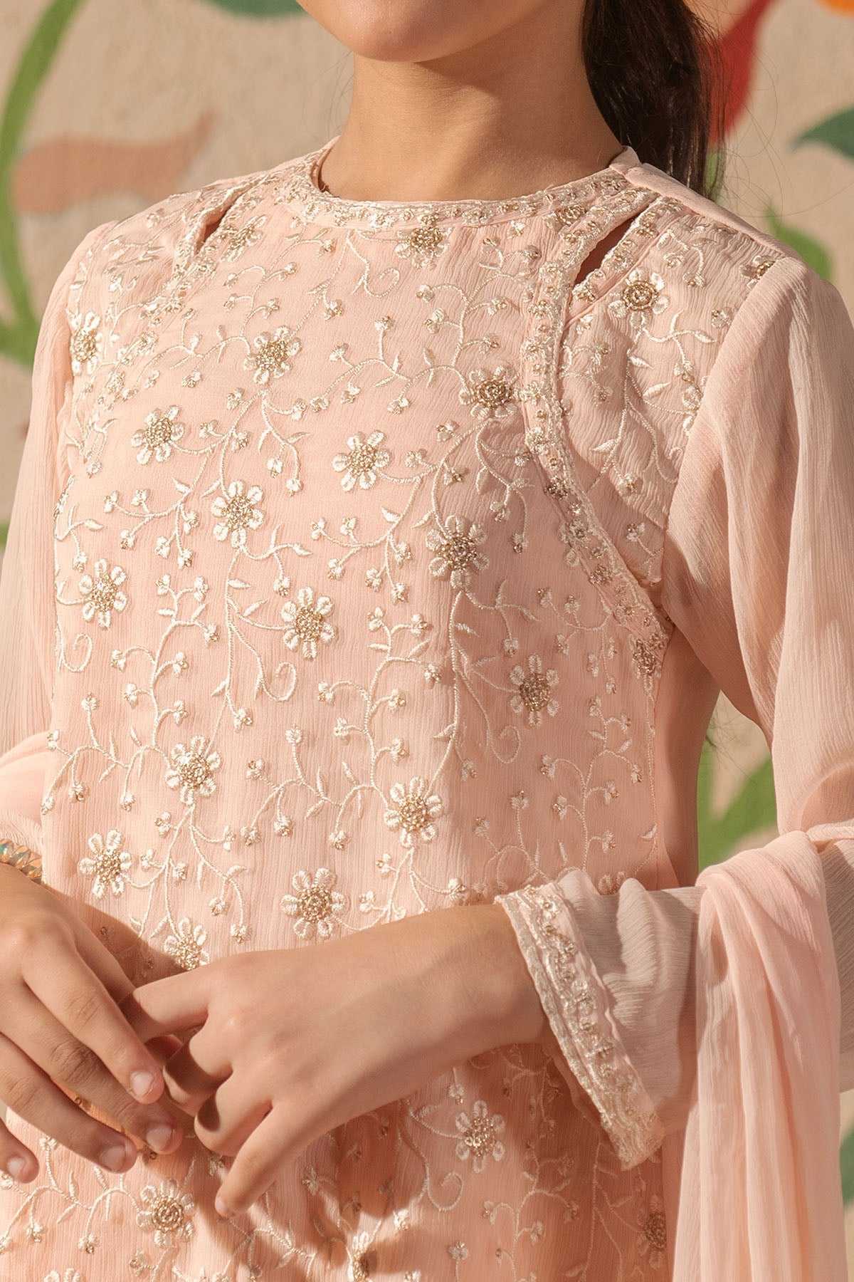 Chiffon Embroidered 3 Pc Suit - Wear Ochre