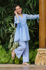 Ochre Clothing Girls Full Suits Printed Organza 2 Pc Suit