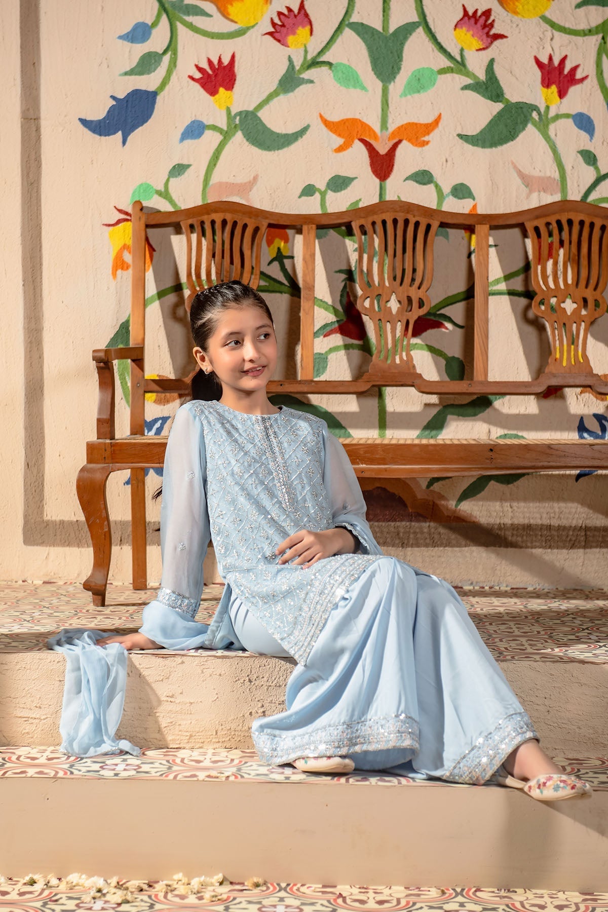 Chiffon Embroidered 3 Pc Suit - Wear Ochre