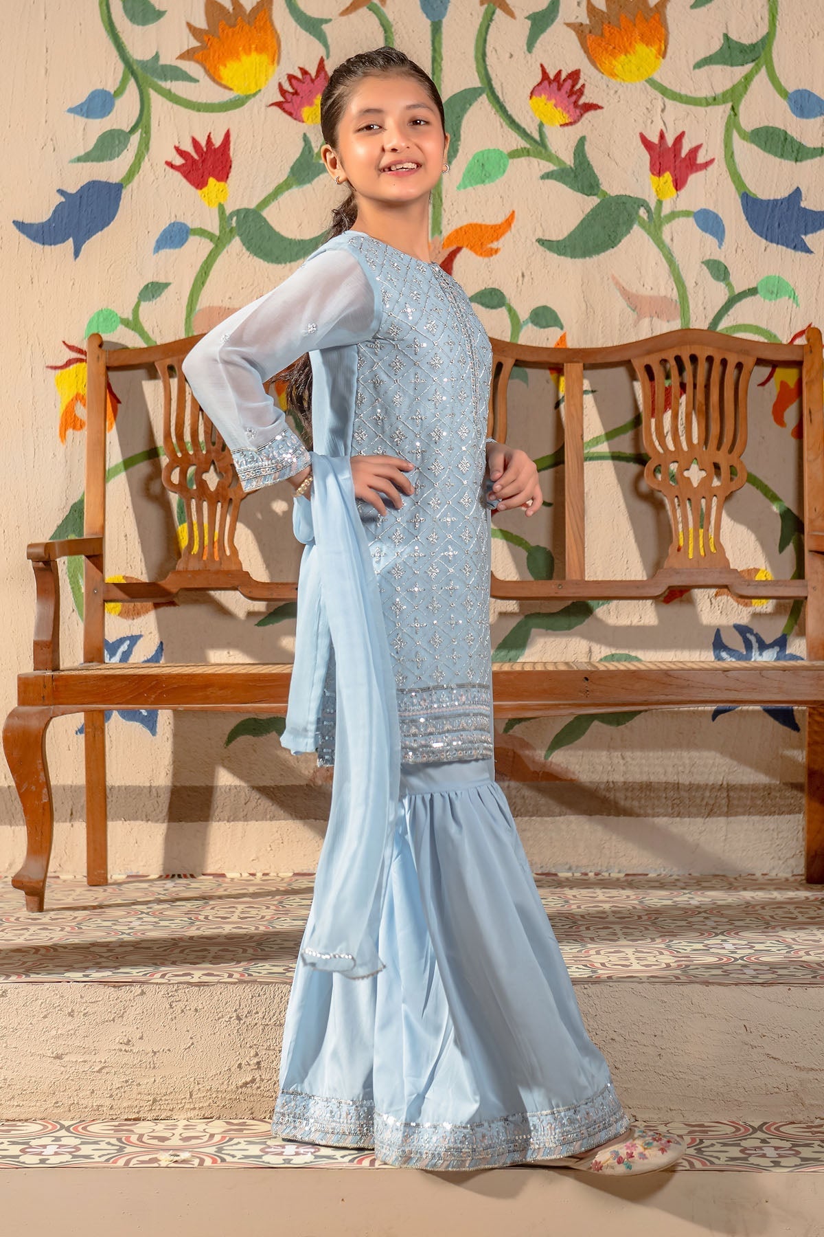 Chiffon Embroidered 3 Pc Suit - Wear Ochre