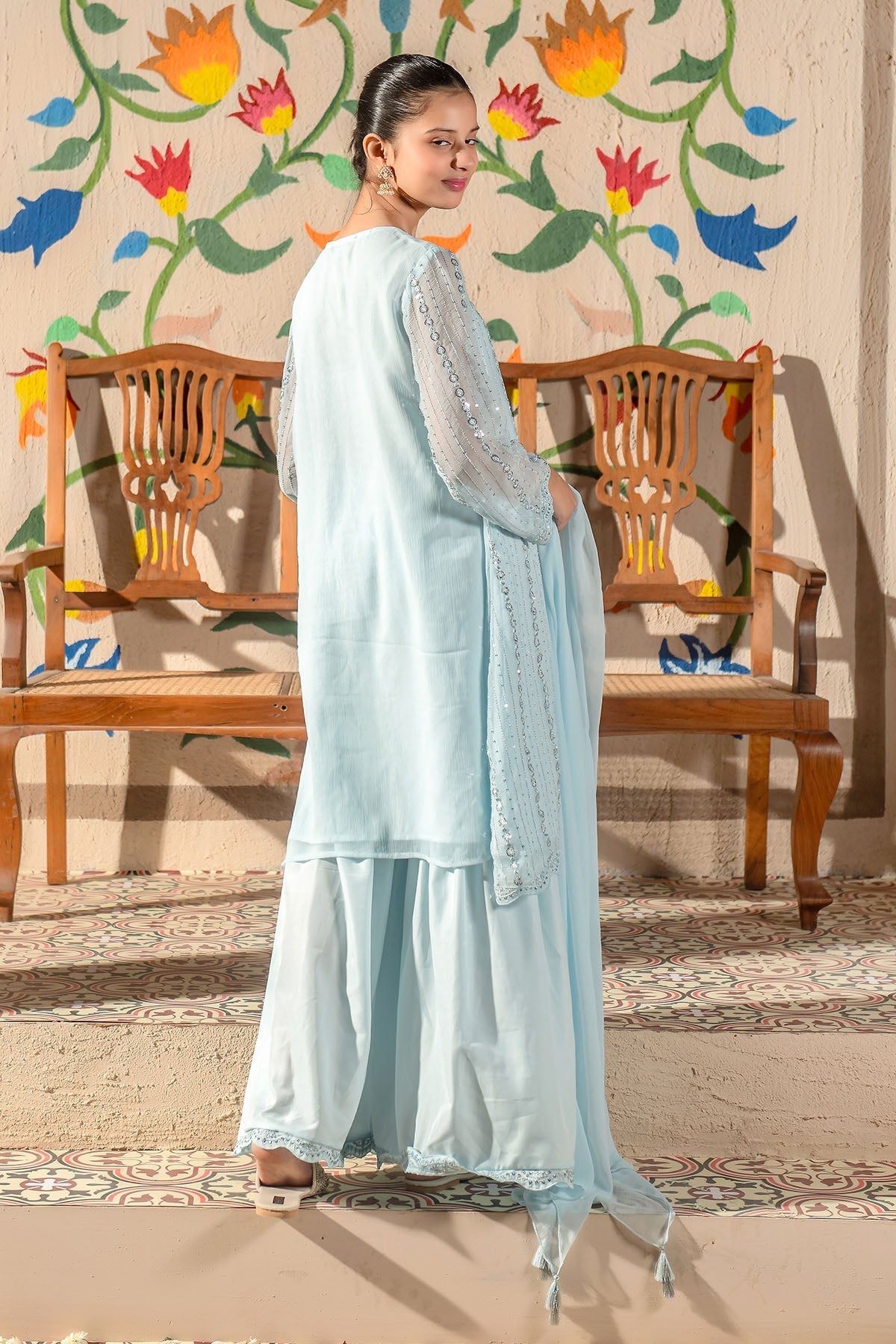 Chiffon Embroidered 3 Pc Suit - Wear Ochre