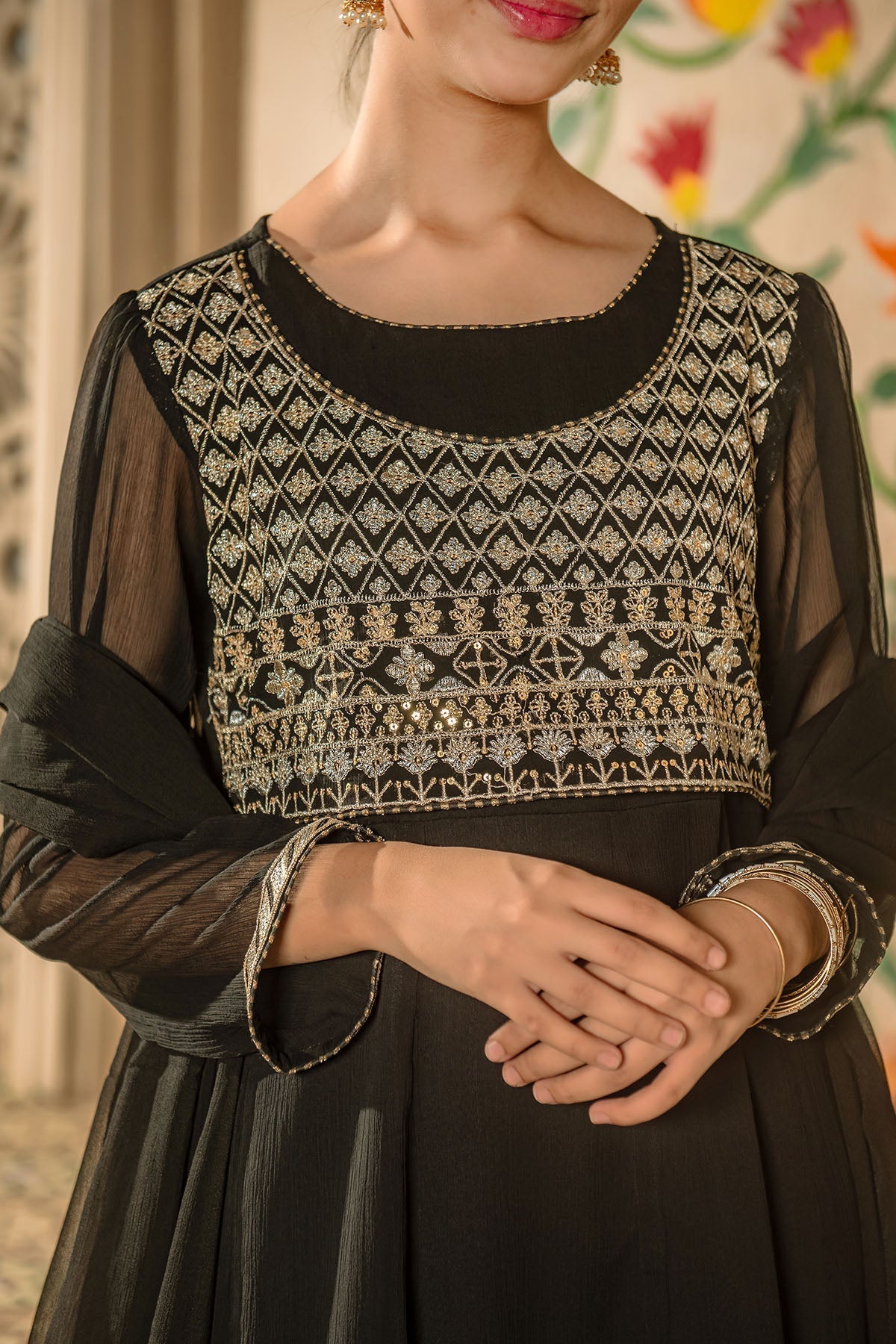 Chiffon Embroidered 3 Pc Suit - Wear Ochre