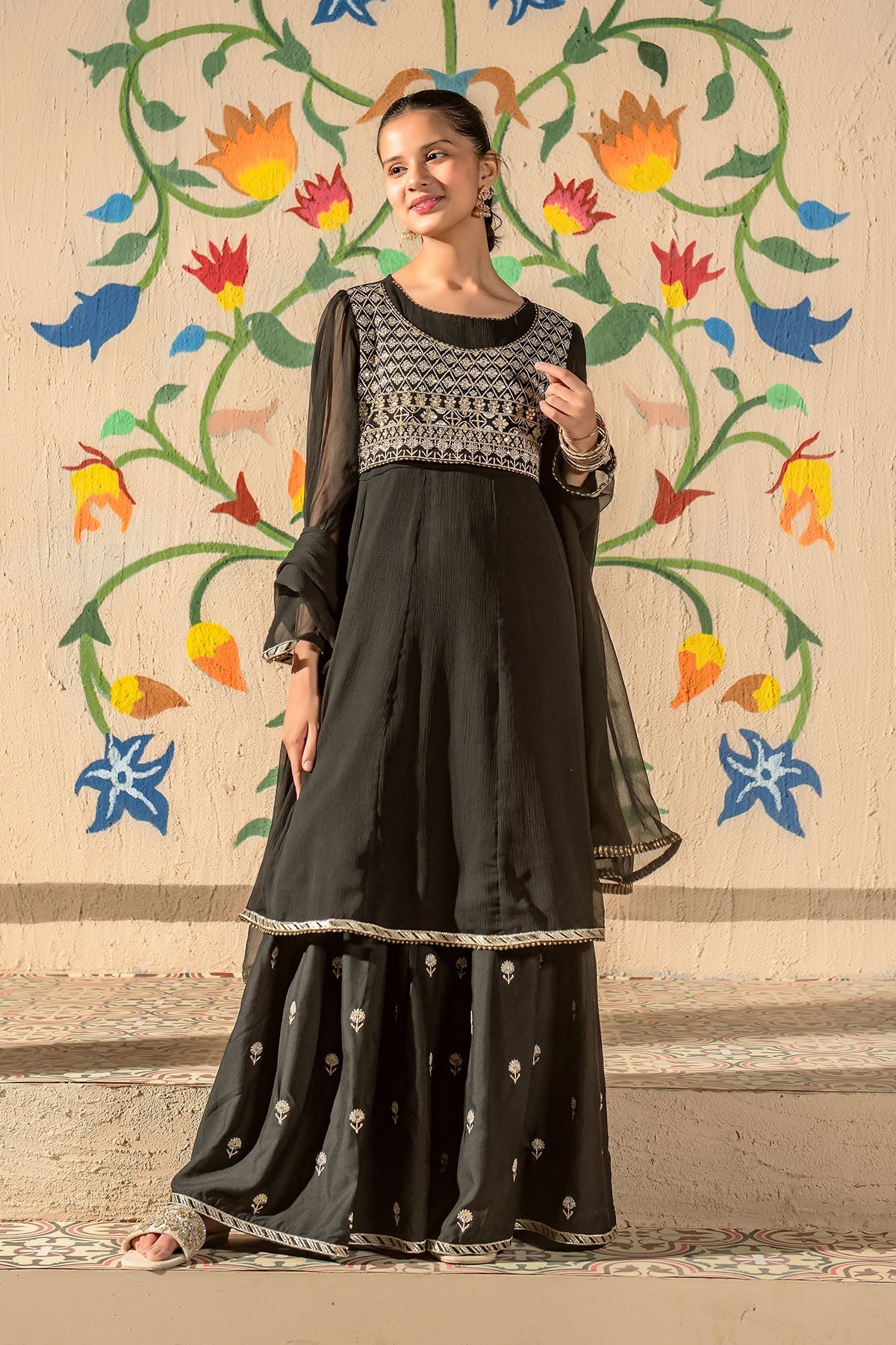 Chiffon Embroidered 3 Pc Suit - Wear Ochre