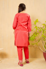 Ochre Clothing Girls Co-ords Cotton Embroidered 2 Pc Suit